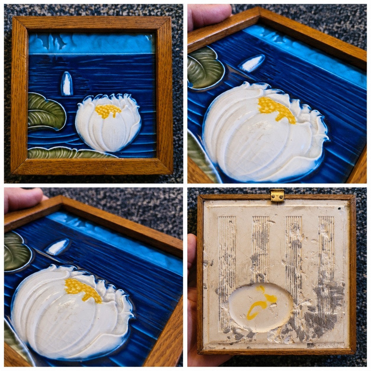 Antieke Jugendstil - 1900 - reliëftegel NStG Grohn Waterleli, Antiek en Kunst, Antiek | Wandborden en Tegels, Ophalen of Verzenden
