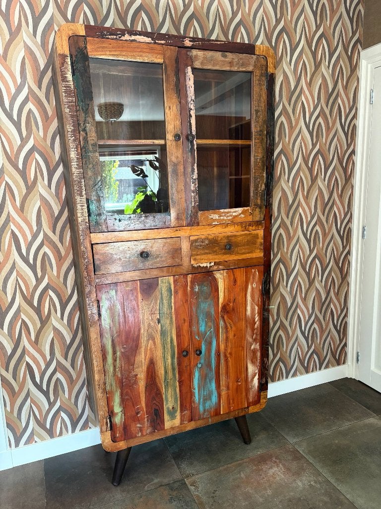 Vitragekast Daan Hout, Ophalen, Teakhout, Met lade(s), Daan Hout