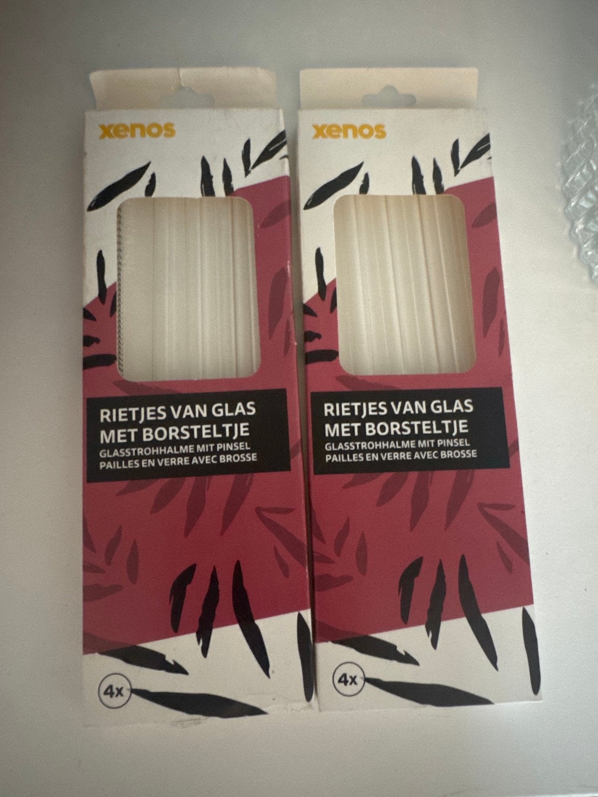 Xenos Glazen Rietjes met Borsteltjes (2x 4 stuks), Nieuw, Ophalen of Verzenden, Overige merken, Glas