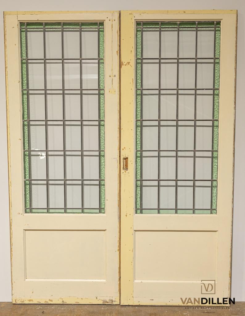 Mooie schuif / ensuite set glas in lood deuren 203 x 155, Ophalen, Gebruikt, Binnendeur, Schuifdeur
