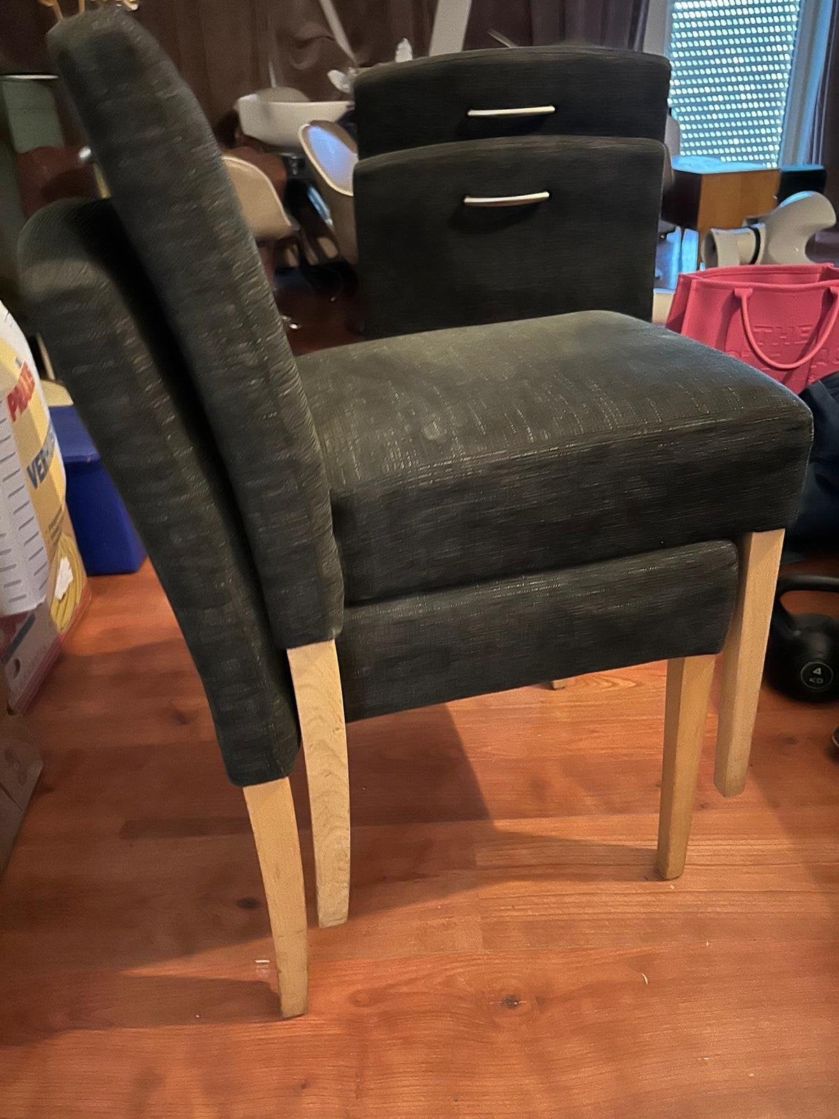 Set van 6 donkergrijze eetkamerstoelen, Ophalen, Gebruikt, Grijs, Vijf, Zes of meer stoelen