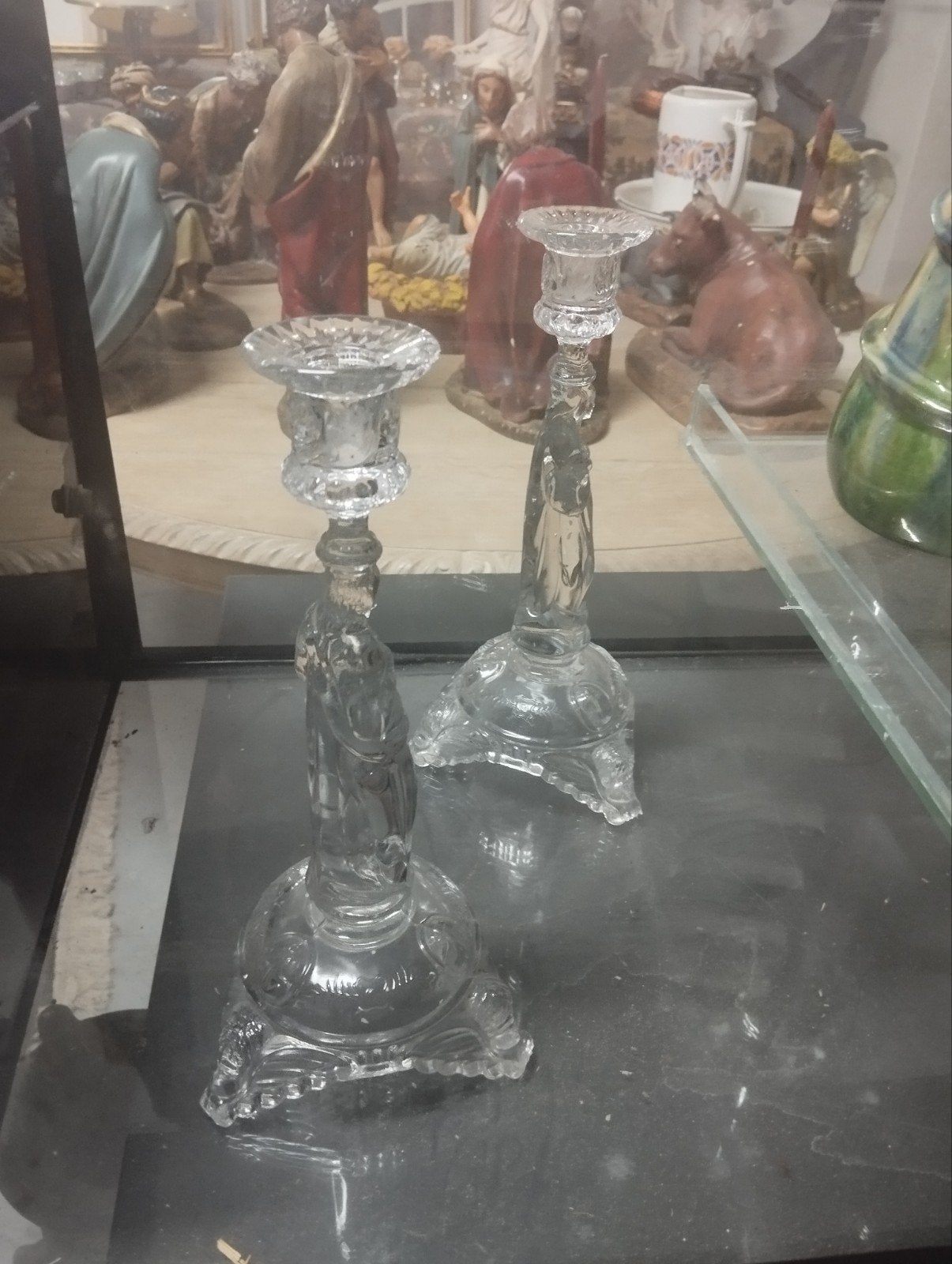 twee glazen kandelaars, Ophalen, Glas