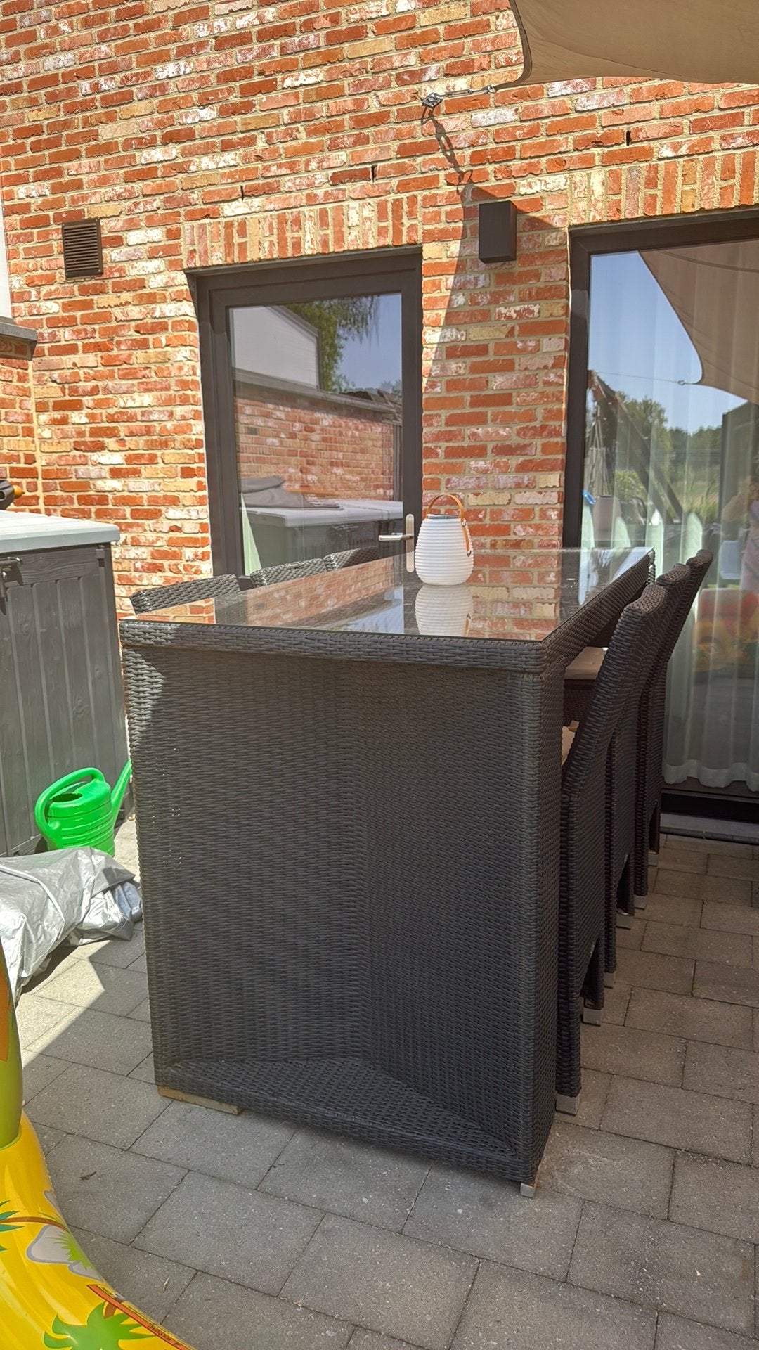 Hoge tuintafel met 6 krukken, Tuin en Terras, Ophalen, Gebruikt, Rechthoekig, Kunststof