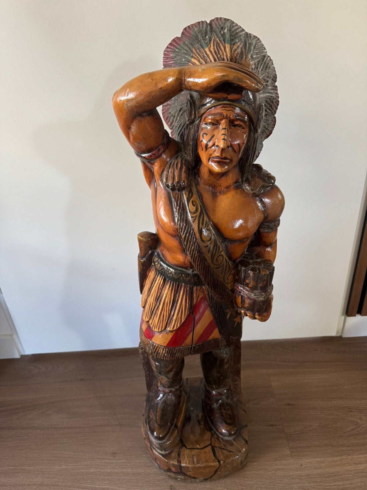 Vintage Houten Indiaan (Cigar Store Indian) – 85 cm Hoog, Antiek en Kunst, Kunst | Beelden en Houtsnijwerken, Ophalen, 50 - 100 cm