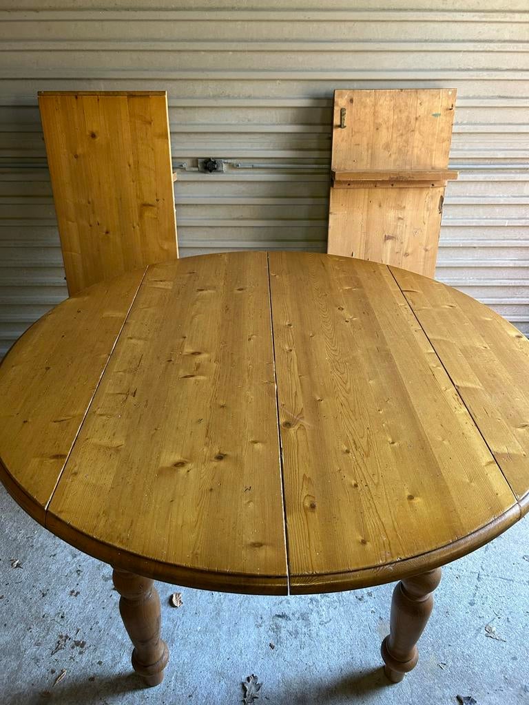Grenen ronde uitschuifbare eettafel, Huis en Inrichting, Tafels | Eettafels, Ophalen, Gebruikt, 100 tot 150 cm, Rond