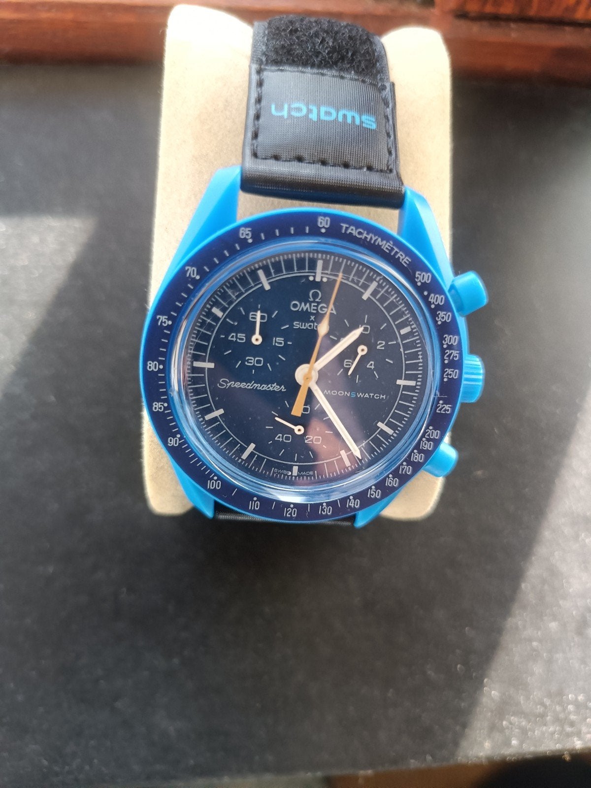 Omega x Swatch Moonswatch Mission to Neptune, Sieraden, Tassen en Uiterlijk, Horloges | Heren, Zo goed als nieuw, Omega, Kunststof