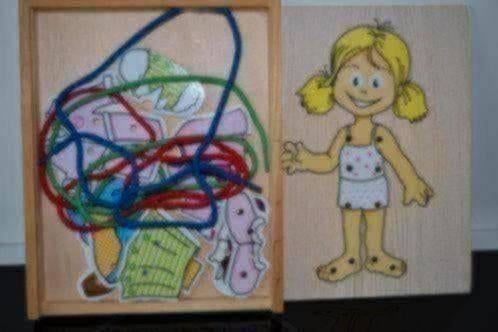 Houten pop rijgen vintage, Verzenden, Zo goed als nieuw