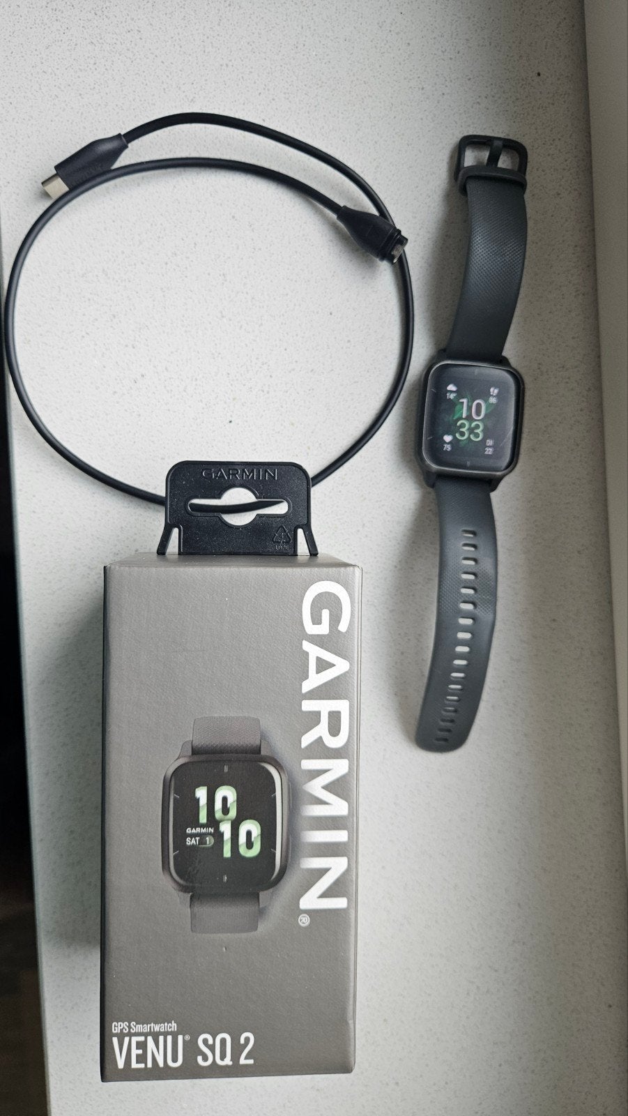 Garmin Venu SQ2 met doos, Gebruikt, Garmin venu 2, Ophalen of Verzenden, Grijs