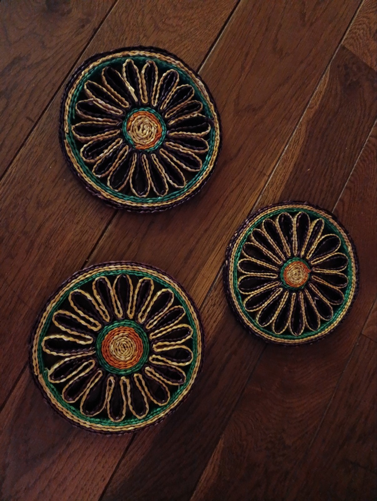 vintage raffia onderzetters, set van 3, Ophalen of Verzenden