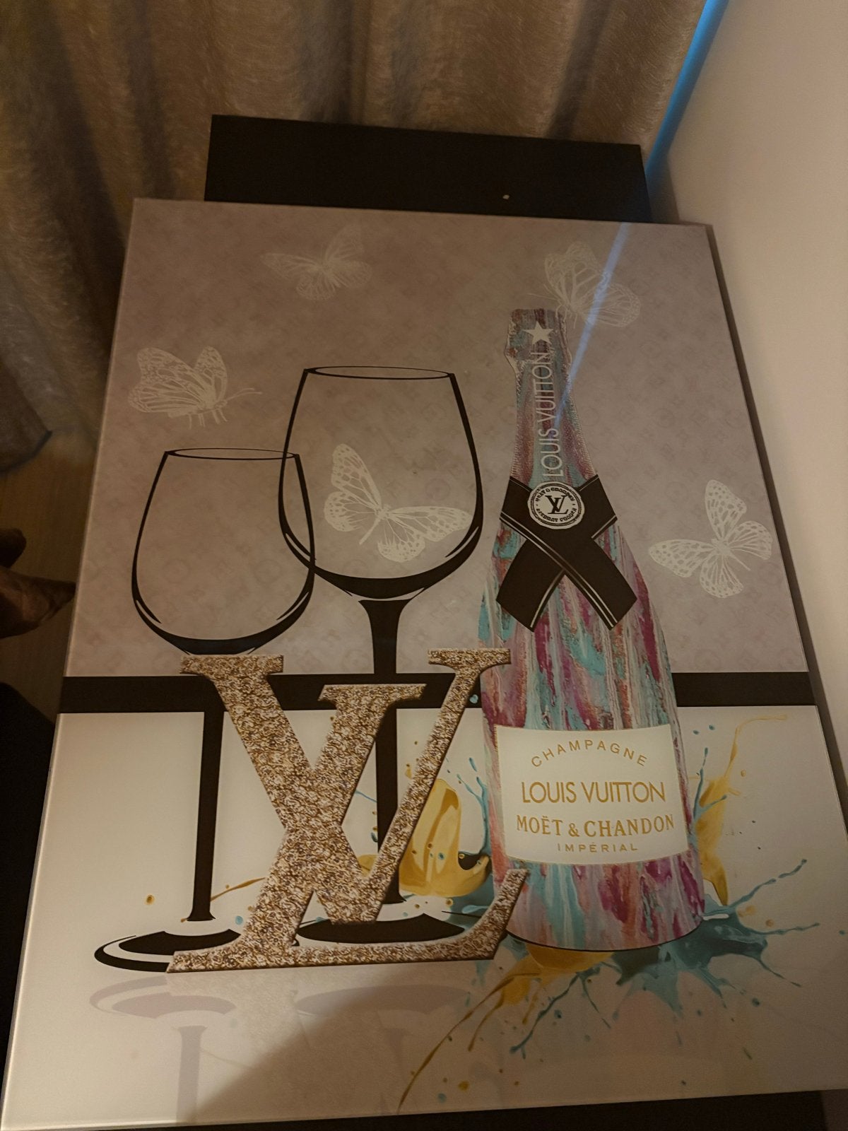 Luxe Glasschilderij Louis Vuitton Champagne, Ophalen, Overig onderwerp, Glas, Achter glas