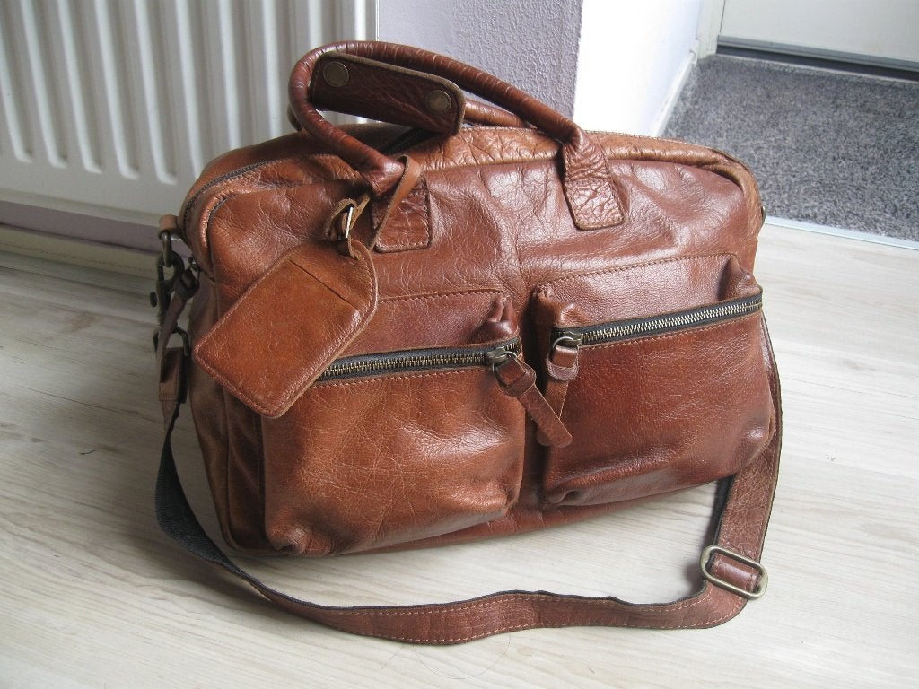 Cowboysbag donkerbruin, groot model goede staat, Ophalen of Verzenden, Zo goed als nieuw, Bruin, Leer