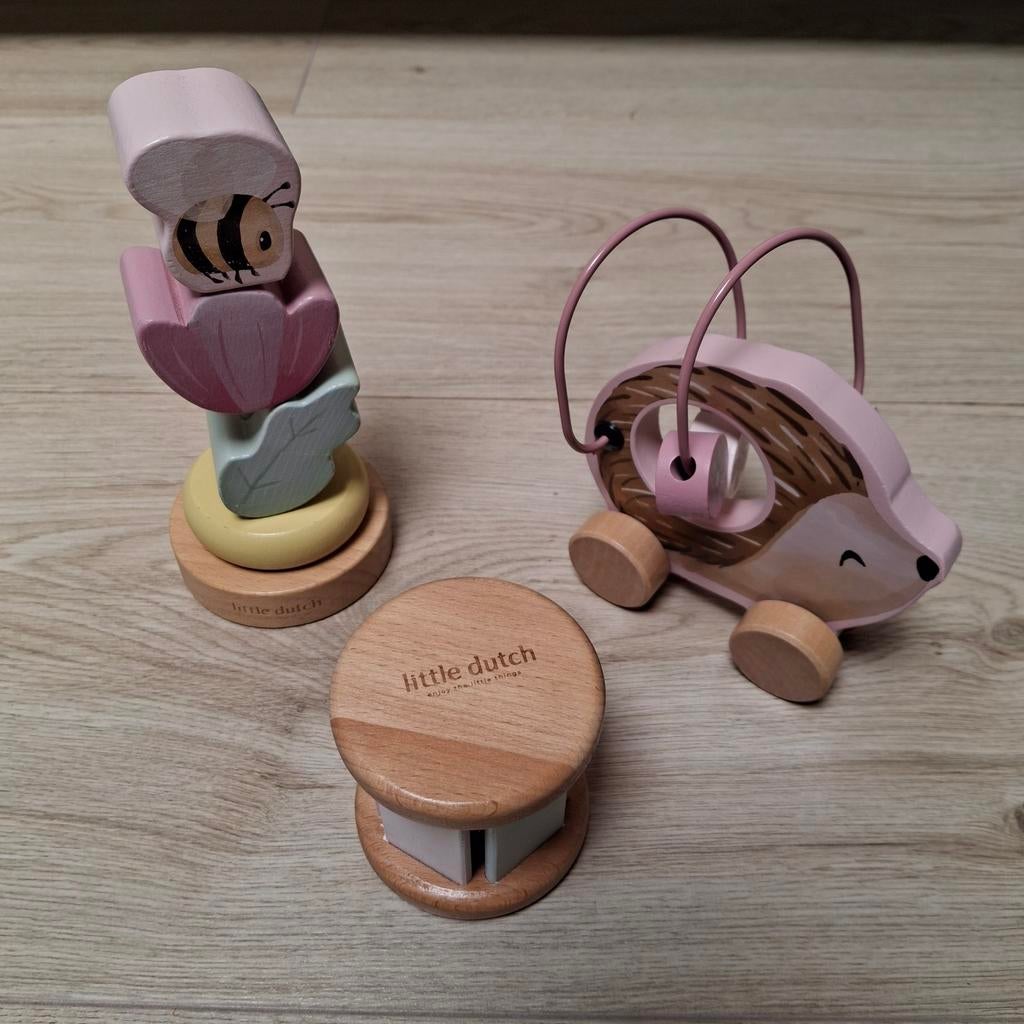 Little Dutch Rammelaar Set: Bij, Egel en Bloem, Kinderen en Baby's, Speelgoed | Houten speelgoed, Ophalen of Verzenden, Zo goed als nieuw