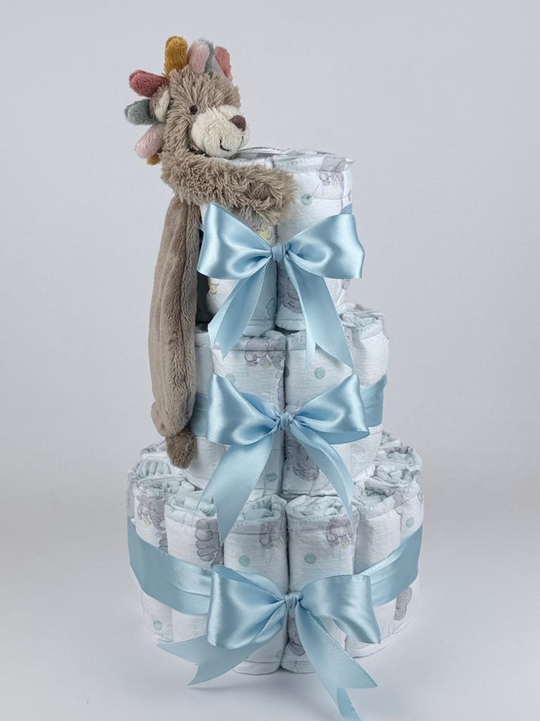 Luiertaart jongen happy horse tuttle leeuw leon blauw, Ophalen of Verzenden, Nieuw, Kraamcadeau