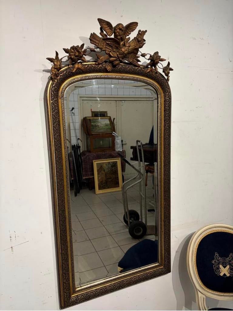 Antieke Franse kuifspiegel met geslepen glas 150 h x 72 b, Antiek en Kunst, Antiek | Spiegels, Ophalen, Rechthoekig, 50 tot 100 cm