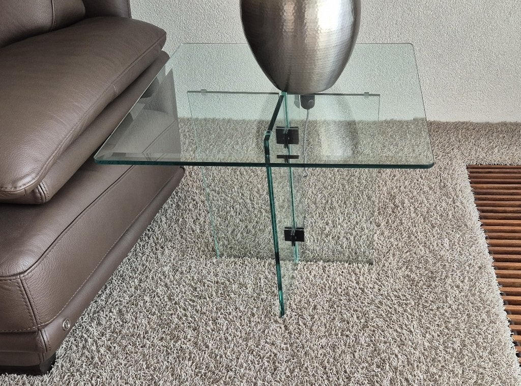 Bijzettafel glas, Minder dan 55 cm, Gebruikt, Vierkant, Glas