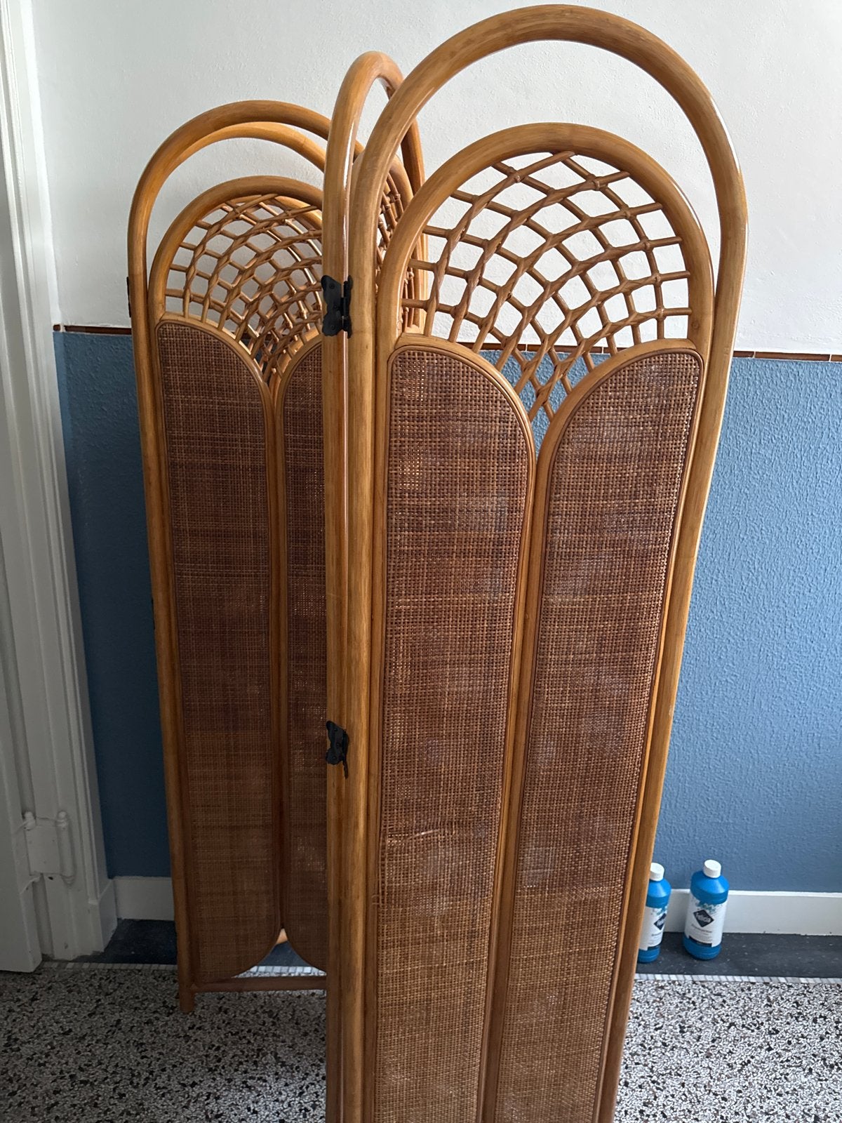Vintage rotan kamerscherm - 4 panelen, Huis en Inrichting, Woonaccessoires | Kamerschermen, Ophalen of Verzenden, Gebruikt