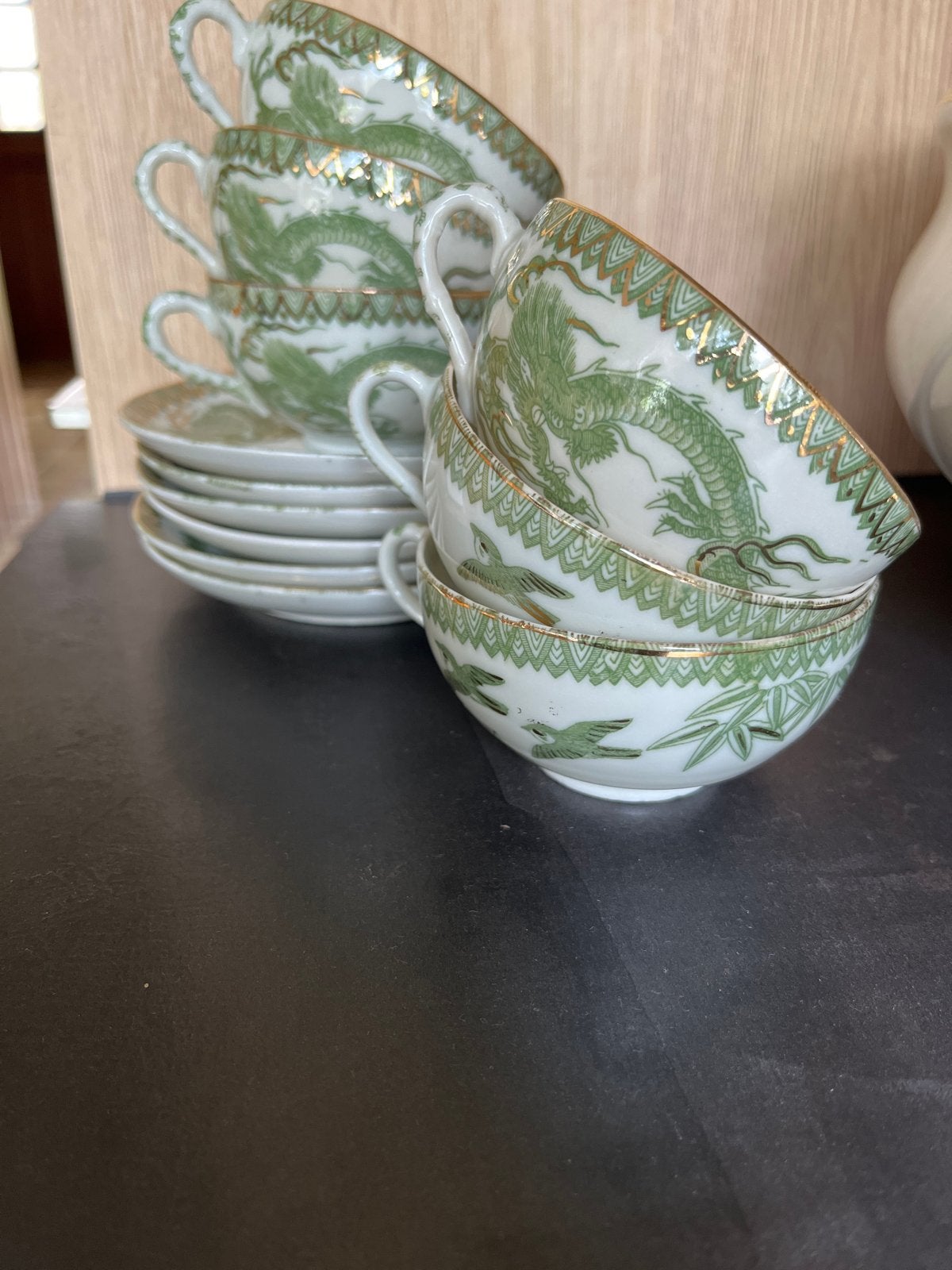 Set van 6 Chinese draken theekopjes met schotels, Ophalen of Verzenden