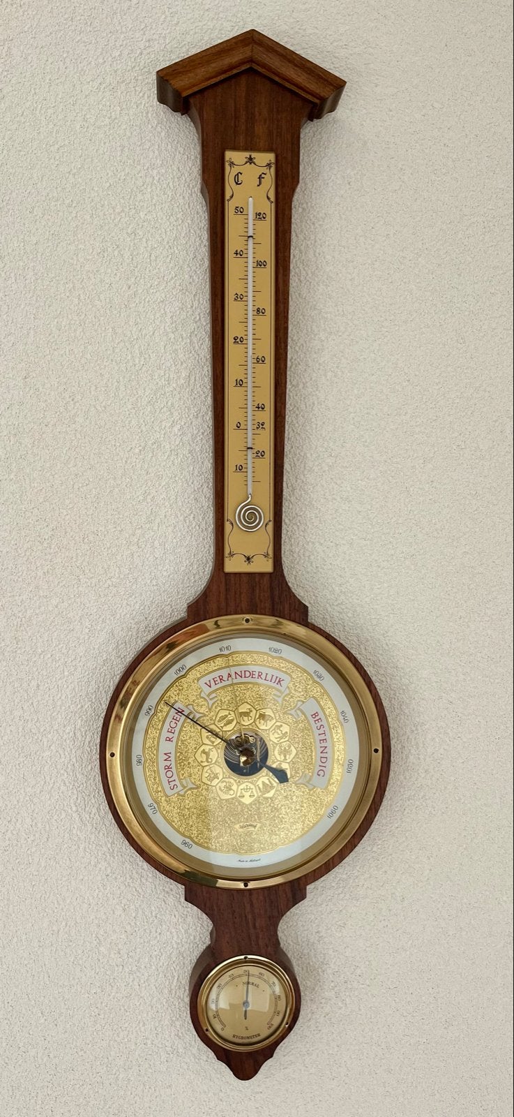Vintage Barometer met Thermometer en Hygrometer - 83 cm, Ophalen, Gebruikt, Bruin, Vintage