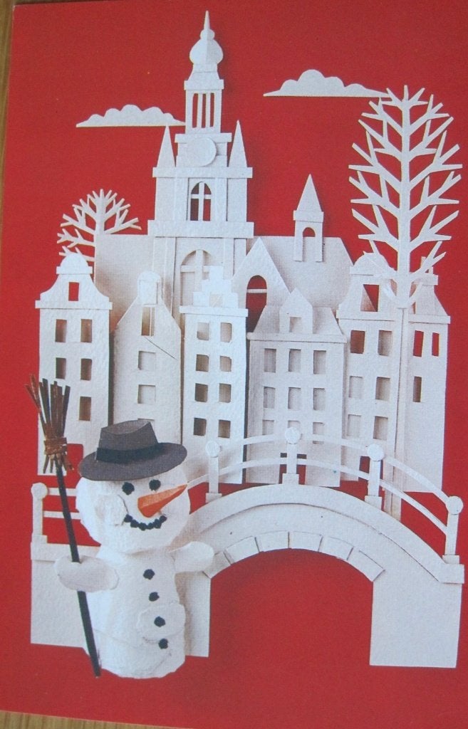 Kerst - vier papierbouwwerken op ansichtkaart - nieuw, Verzenden, 1980 tot heden, Ongelopen, Overige thema's