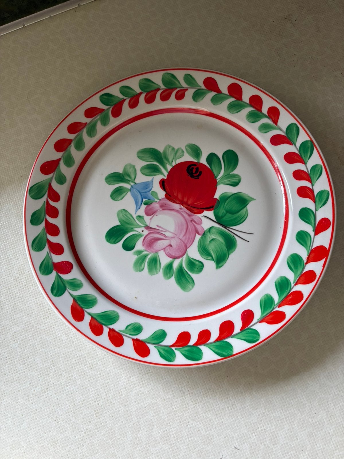 3 vintage handbeschilderde borden / schalen – bloemmotief, Ophalen of Verzenden