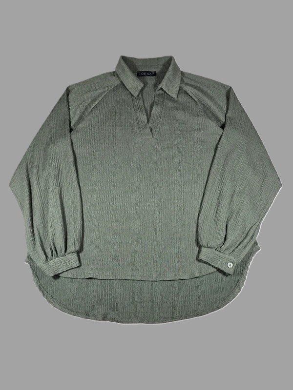 Loekay Blouse | saliegroen | pofmouwen | crêpe tuniek, Maat 46/48 (XL) of groter, Ophalen of Verzenden, Gedragen, Groen