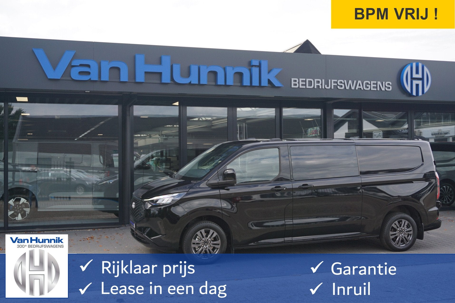 Ford E-Transit Custom 340L Limited DC 71 kWh / 218 PK Apple, Auto's, Automaat, Gebruikt, 2350 kg, Zwart