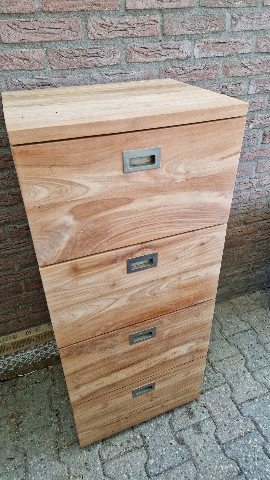 Massief Teakhouten Ladekast - 4 Laden, Ophalen, 100 tot 150 cm, Teakhout, 50 tot 100 cm