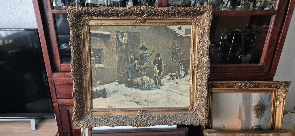 Oud schilderij gesigneerd Quadrone 90 betreft reproductie, Antiek en Kunst, Kunst | Schilderijen | Klassiek, Ophalen of Verzenden