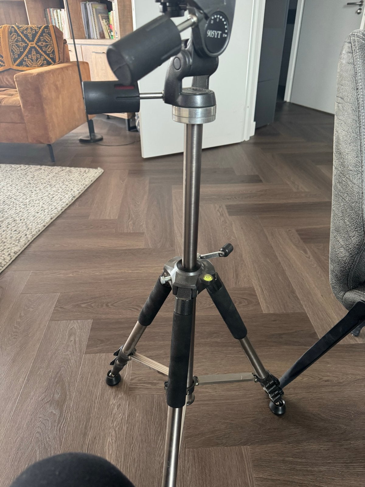 Manfrotto 055CLB statief met 905SYT statiefkop, Gebruikt, Met waterpas, 175 cm of meer, Manfrotto