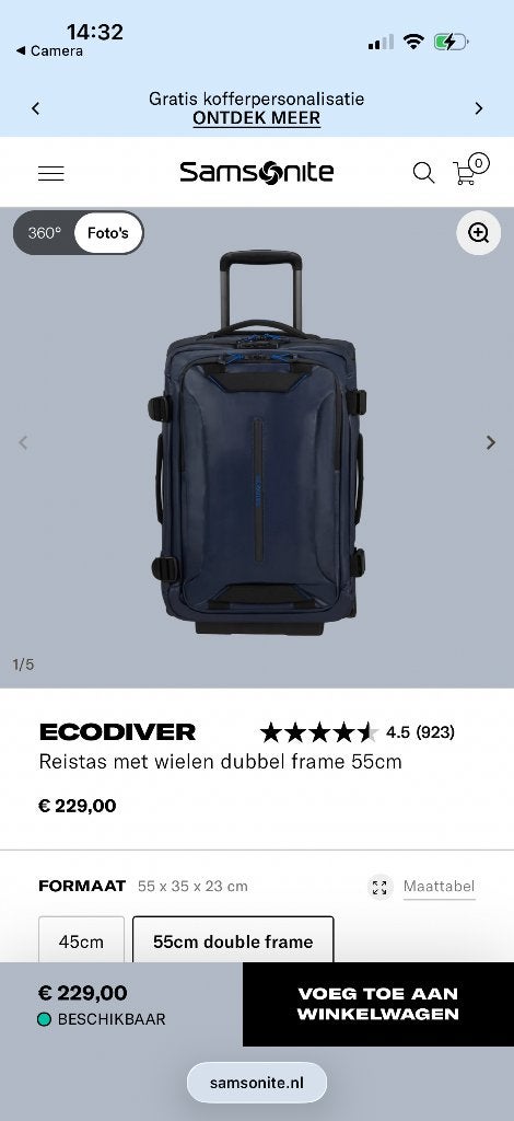 Samsonite ecodiver reistas met wielen 55 cm, 40 tot 60 cm, Blauw, Ophalen of Verzenden, Wieltjes