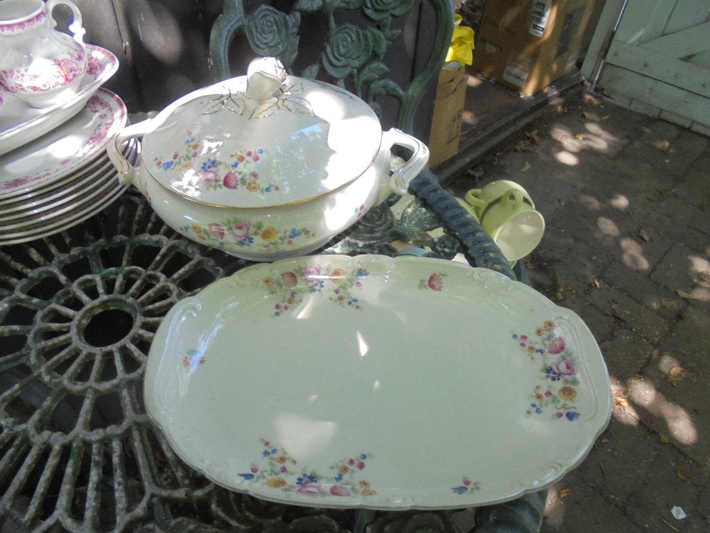 Dekschaal + ovale Vleesschaal Rieber Bavaria bloemen roosjes, Ophalen of Verzenden