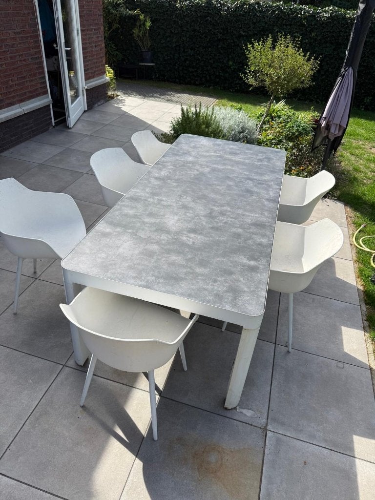 Tuintafel met stoelen (Vinci), Ophalen, Gebruikt, Rechthoekig, Aluminium