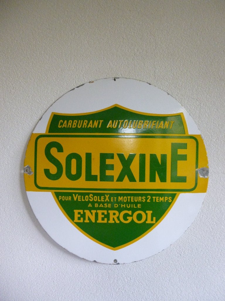 EMAILLE RECLAME BORD"SOLEXINE HUILE ENERGOL"UIT JAREN 50/60, Ophalen of Verzenden, Gebruikt, Reclamebord