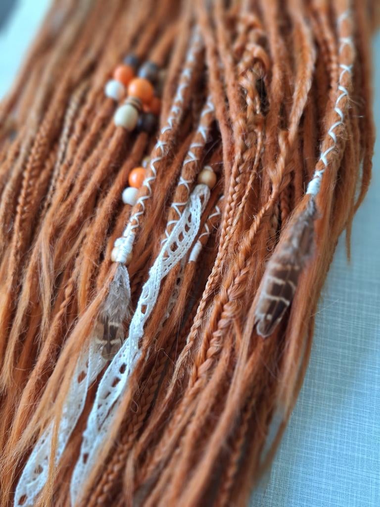 Full head set synthetische Dreads Locks 65 DE koper oranje, Ophalen of Verzenden, Nieuw, Pruik of Haarverlenging