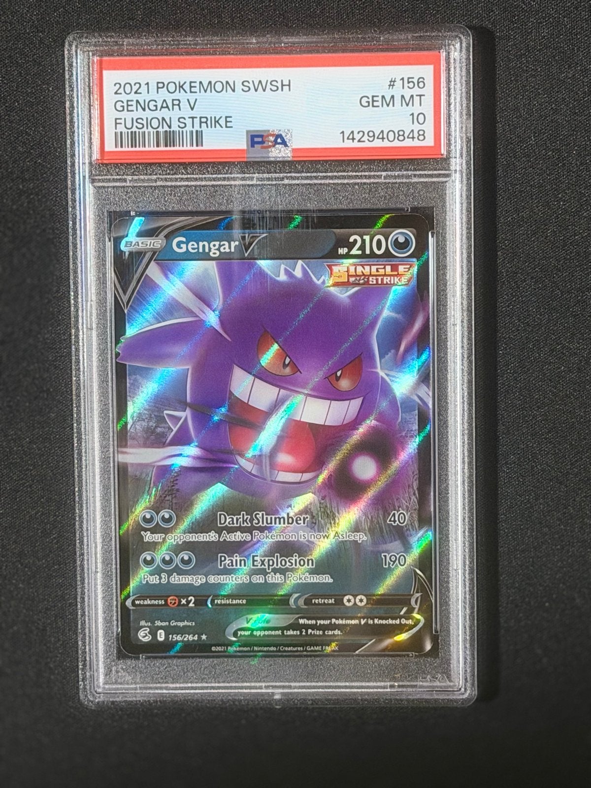 Gengar V #156 PSA 10 | SWSH Fusion Strike, Ophalen of Verzenden, Zo goed als nieuw, Losse kaart
