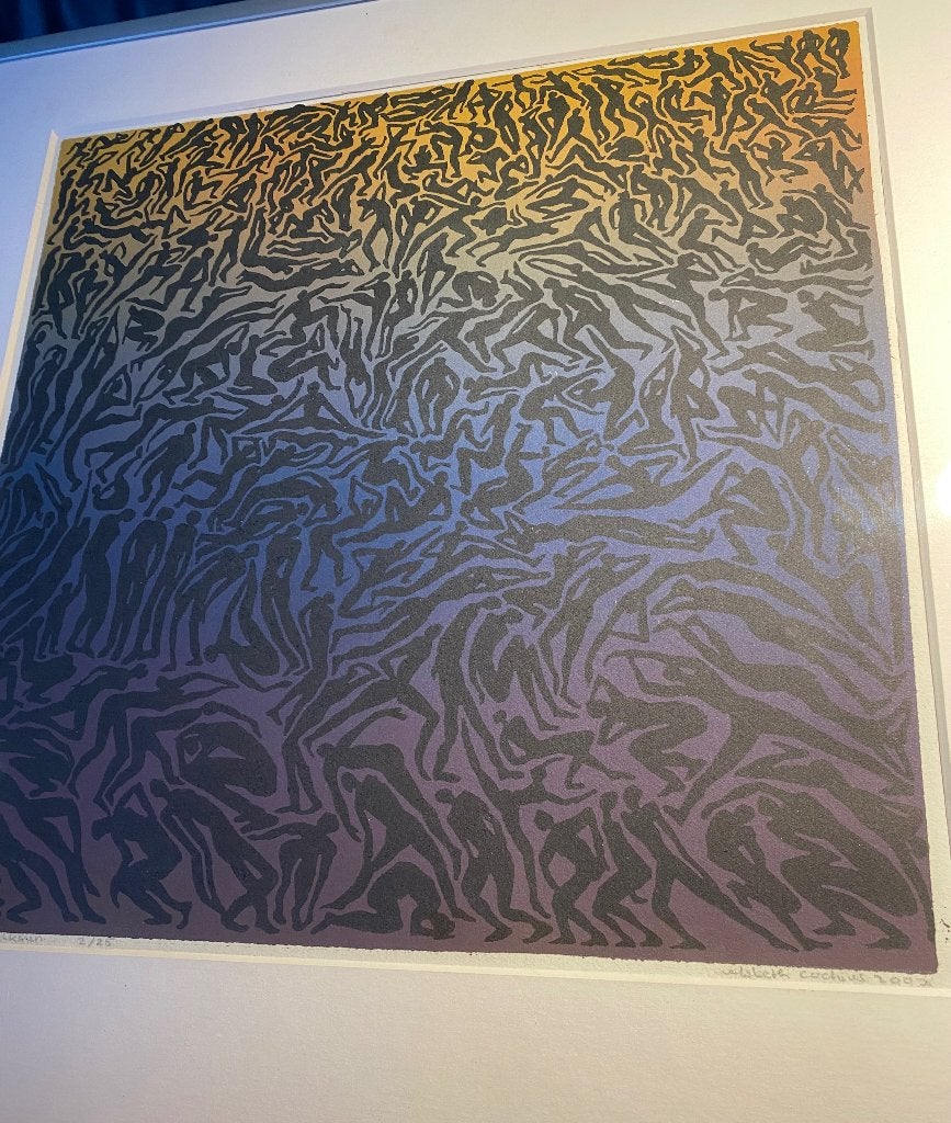 Elsbeth Cochius lino Vaart der volkeren 2007, Antiek en Kunst, Overige onderwerpen, Met glas, Ophalen, Linosnede