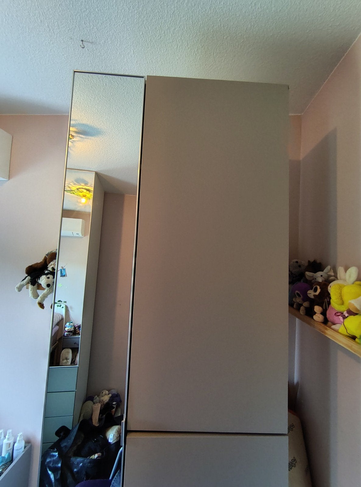 IKEA PAX Kast 75x37x237cm met spiegel en beige/grijze deuren, Ophalen, Met plank(en), 200 cm of meer, 50 tot 100 cm