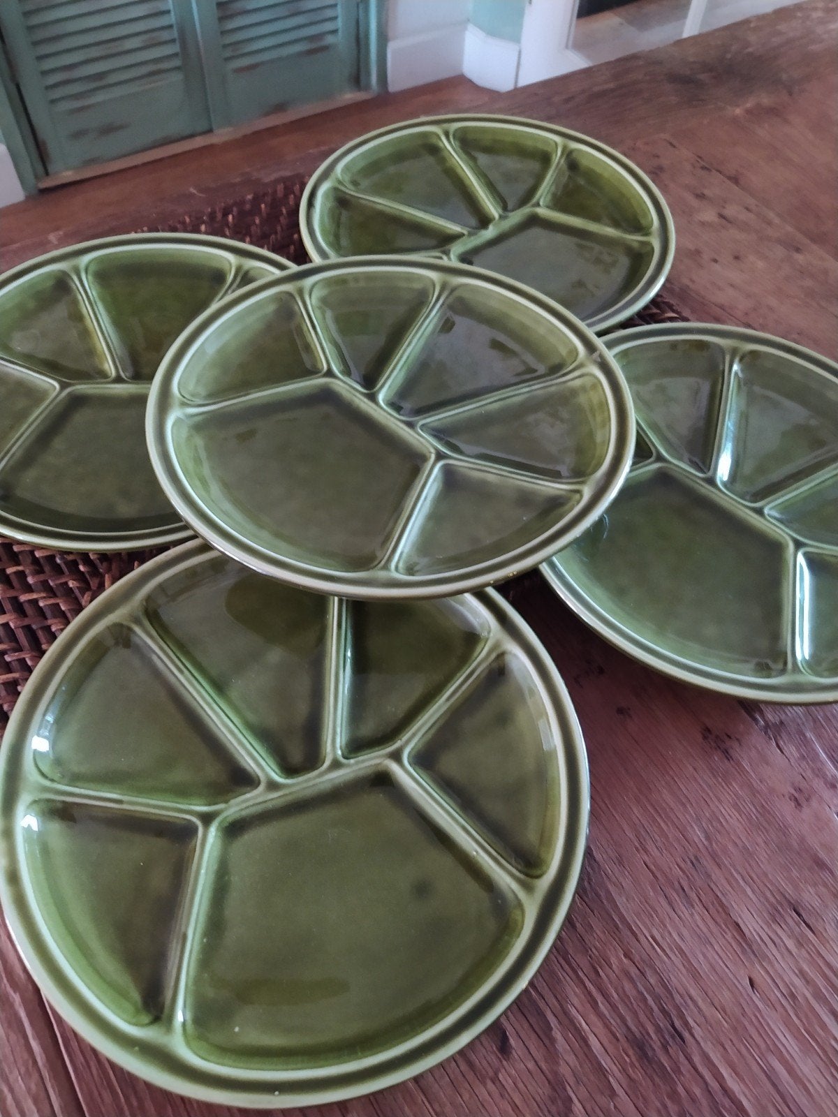 Set van 5 vintage groene serveerschalen van Gien France, Ophalen of Verzenden