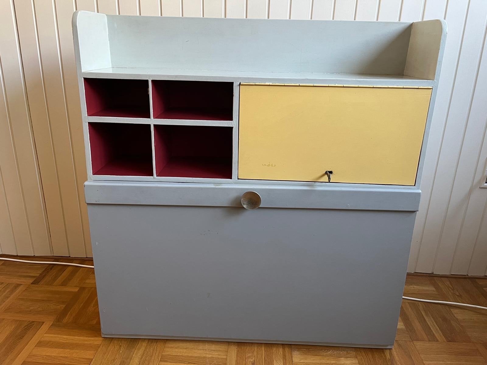 Vintage secretaire met opklapbaar bureau en opbergvakken, Ophalen