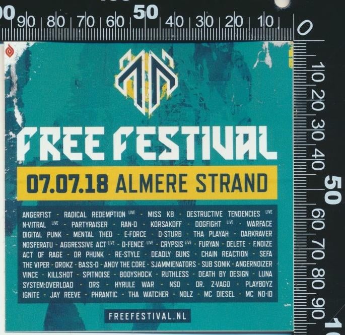 Sticker: Hardcore (44) - Free Festival 2018 - Almere Strand, Ophalen of Verzenden, Zo goed als nieuw, Bedrijf of Vereniging