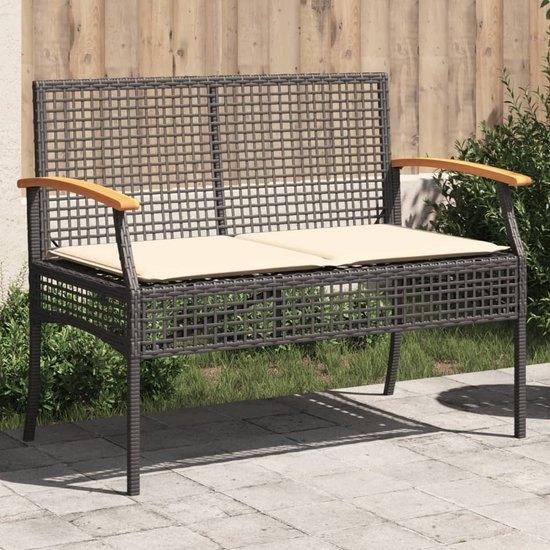 Tuinbank met kussen poly rattan/ acaciahout - Zwart, Tuin en Terras, Tuinbanken, Ophalen, Zo goed als nieuw, Kunststof