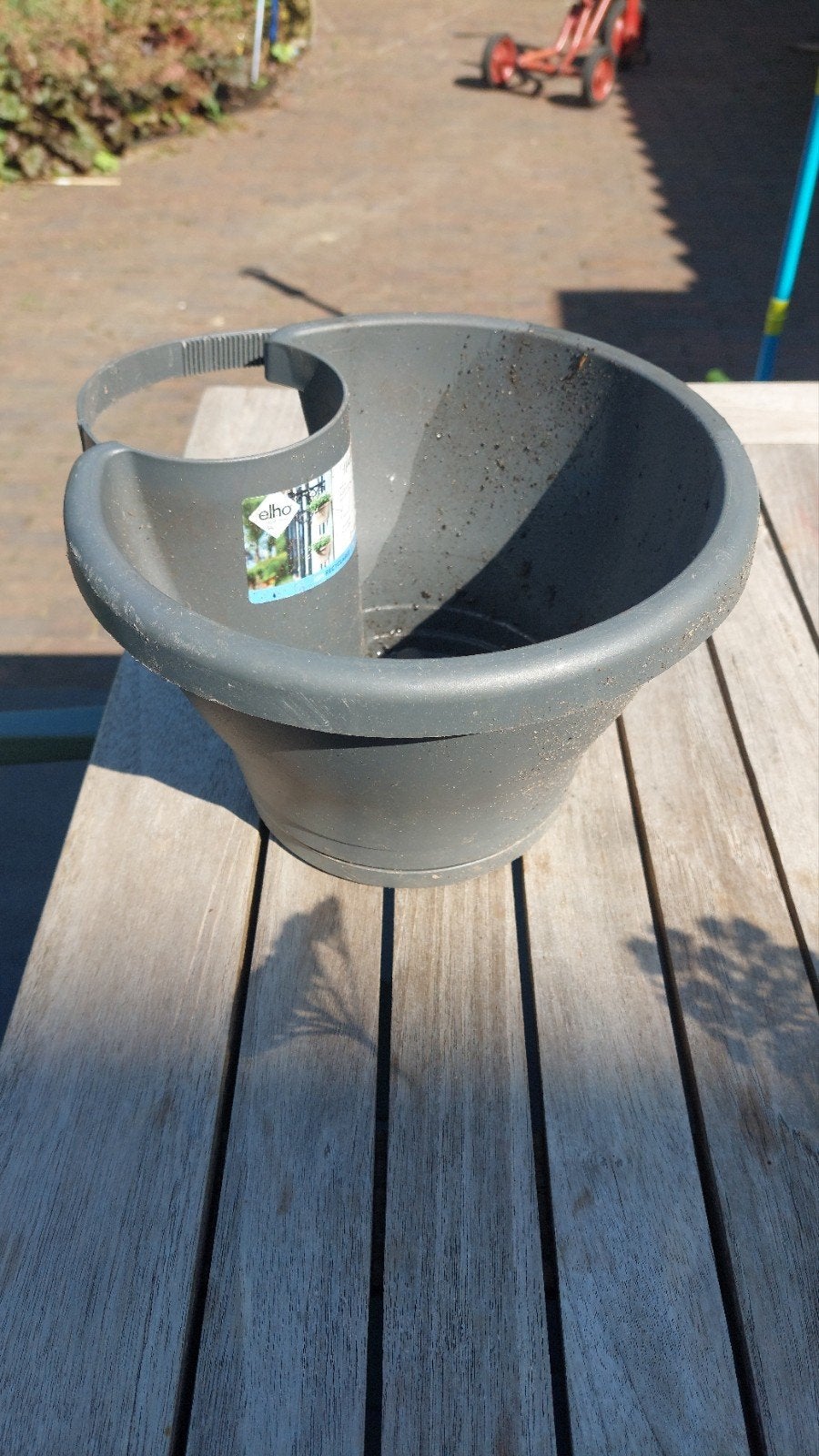 Elho bloempot met ophangsysteem - Grijs, Tuin en Terras, Bloempotten, Kunststof, Gebruikt, Rond, Minder dan 40 cm