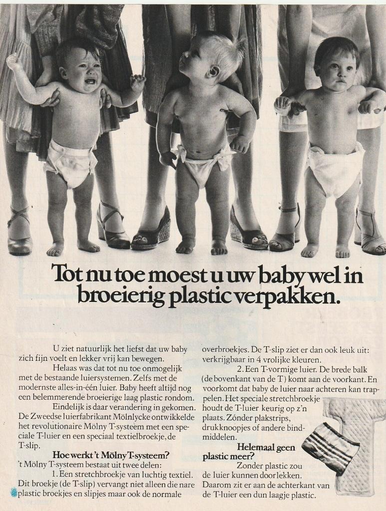 Retro reclame 1978 Mölny T baby luiers geen plastic meer, Verzenden, Overige typen