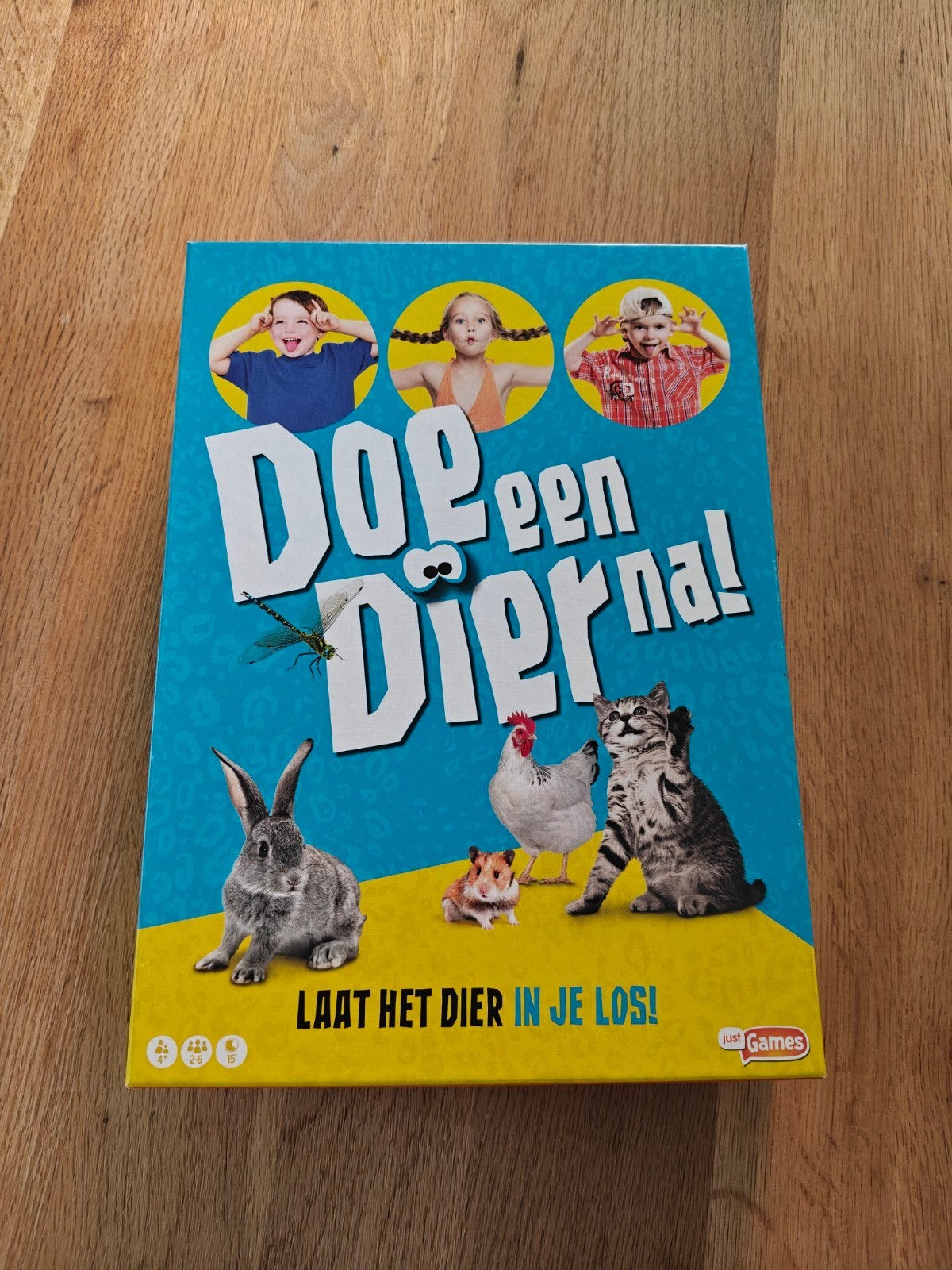 Doe een Dier Na! - Leuk familiespel, Drie of vier spelers, Ophalen of Verzenden, Zo goed als nieuw, Just Games