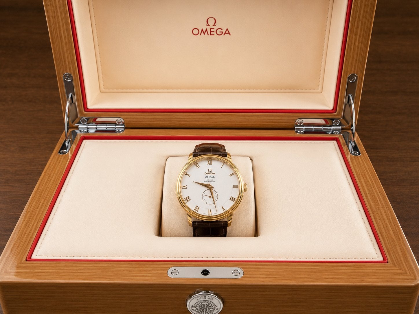 Omega De Ville Co-Axial Chronometer Goud Herenhorloge, Leer, Verzenden, Polshorloge, Zo goed als nieuw