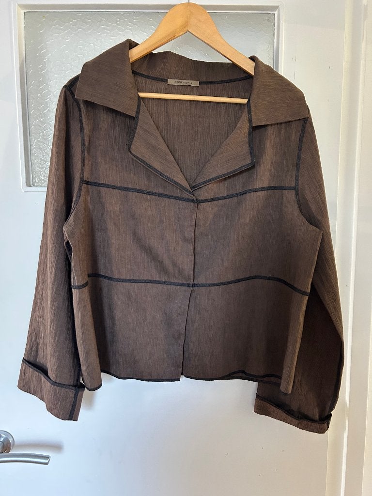 Annette Görtz bruine blouse met zwarte stiksels, Kleding | Dames, Bruin, Maat 42/44 (L), Annette Görtz, Ophalen of Verzenden