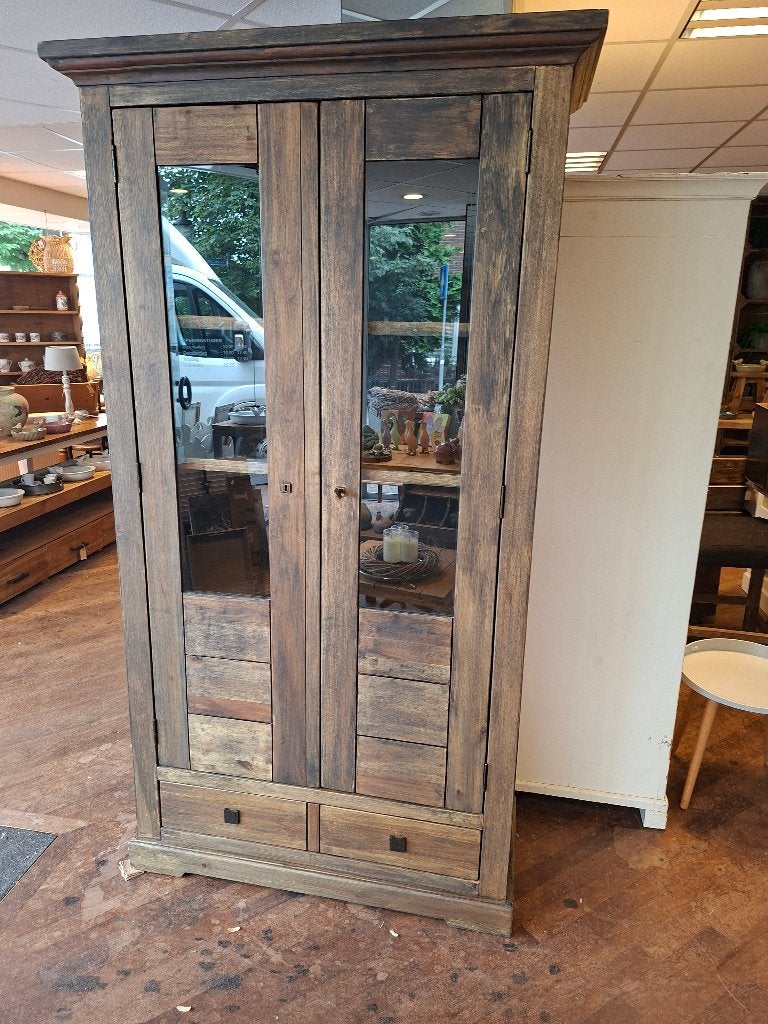 Prachtige houten vitrinekast, Huis en Inrichting, Kasten | Vitrinekasten, Ophalen, 200 cm of meer, Zo goed als nieuw, 25 tot 50 cm