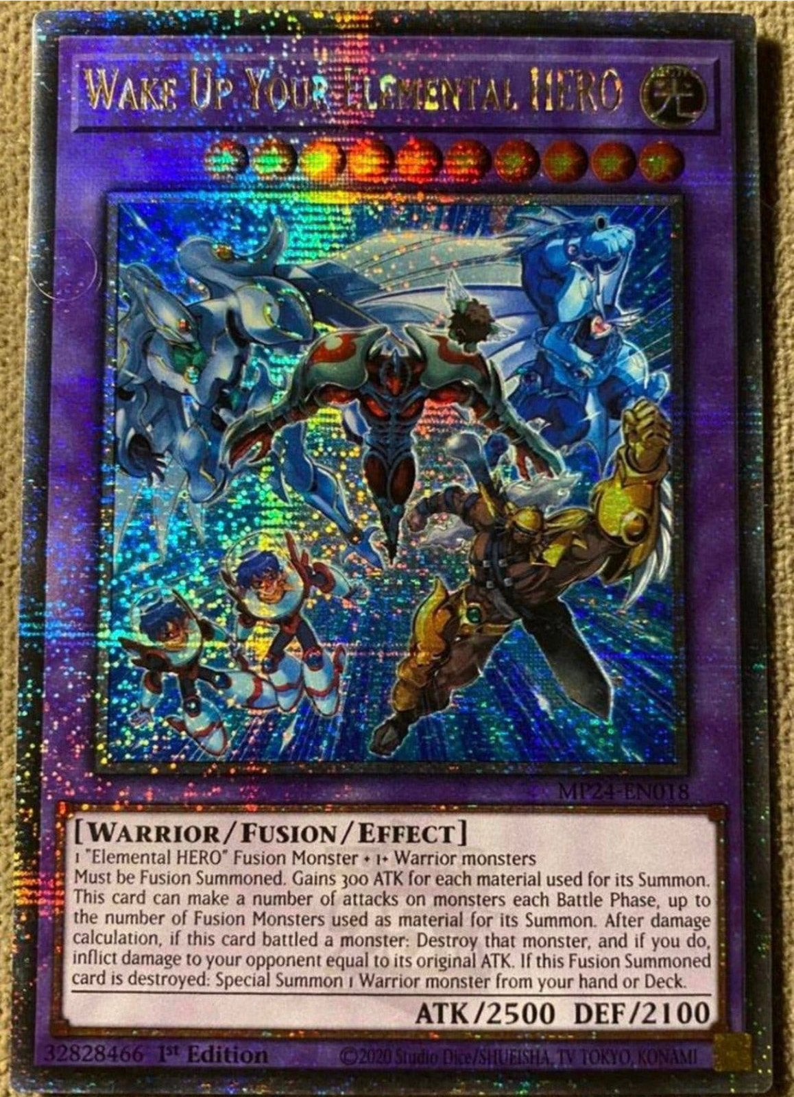 Yu-Gi-Oh! Wake Up Your Elemental HERO Quartercentury MP24 !, Ophalen of Verzenden, Zo goed als nieuw, Losse kaart, Foil