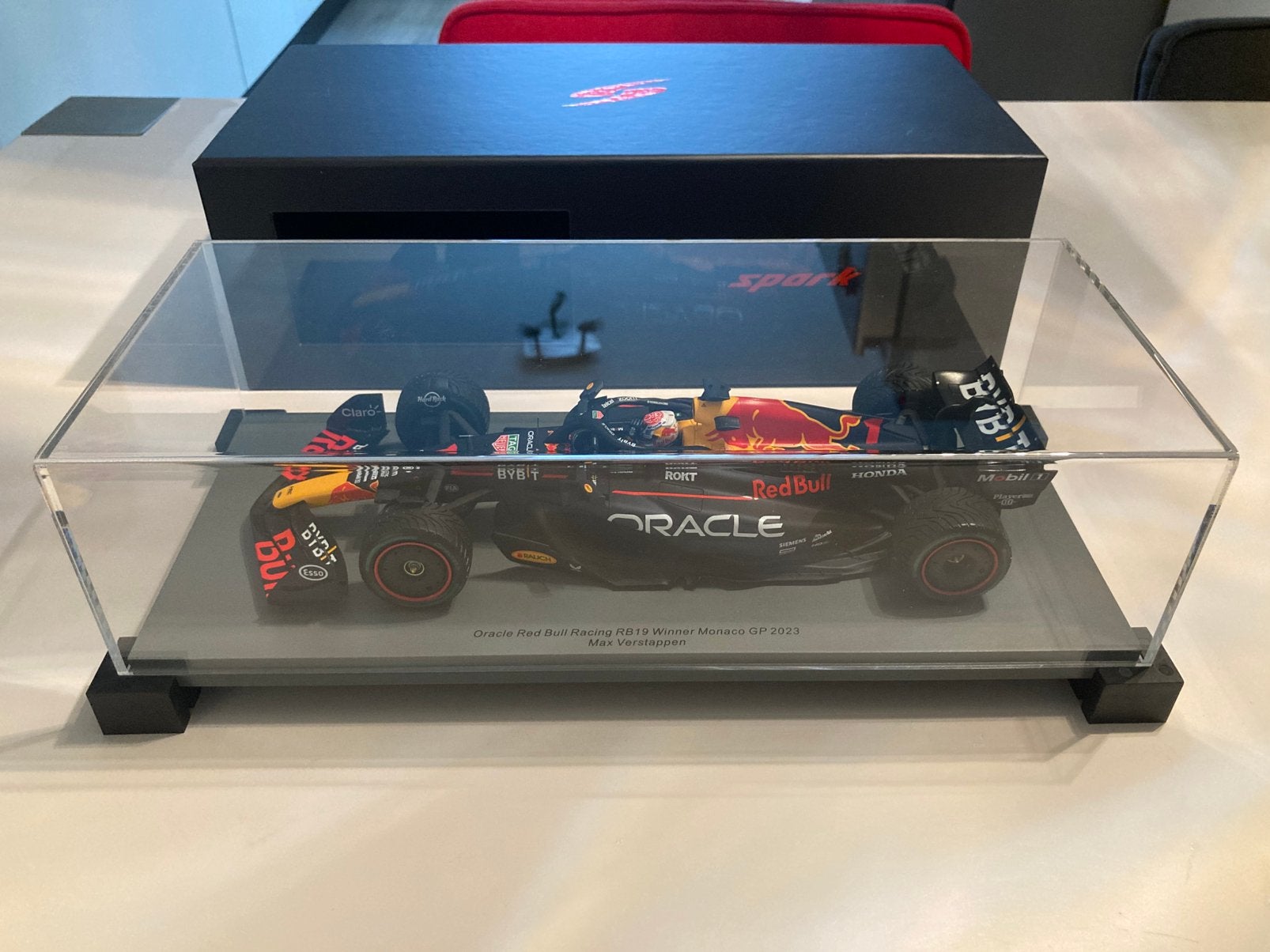Max Verstappen rb19 winner monaco gp 2023 spark 1/18, Ophalen of Verzenden, Nieuw, Formule 1