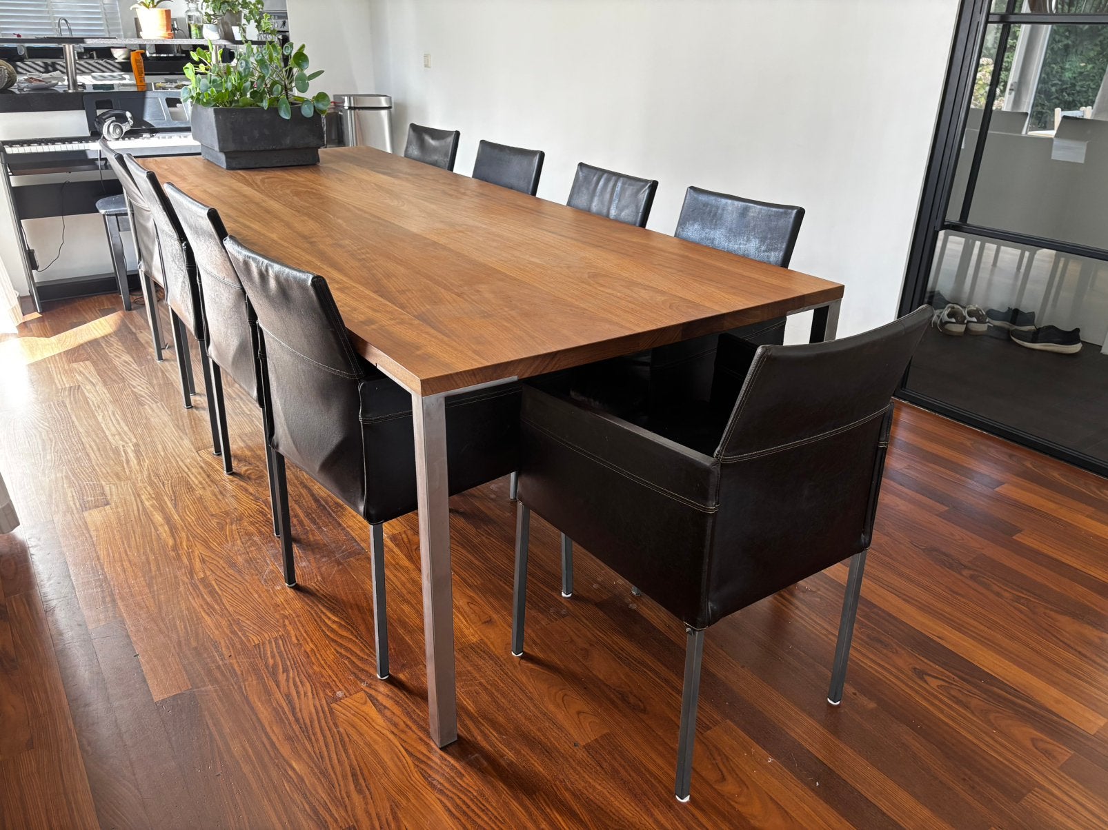 9 kff texas leren design eetkamerstoelen, Ophalen, Zo goed als nieuw, Rechthoekig, 50 tot 100 cm